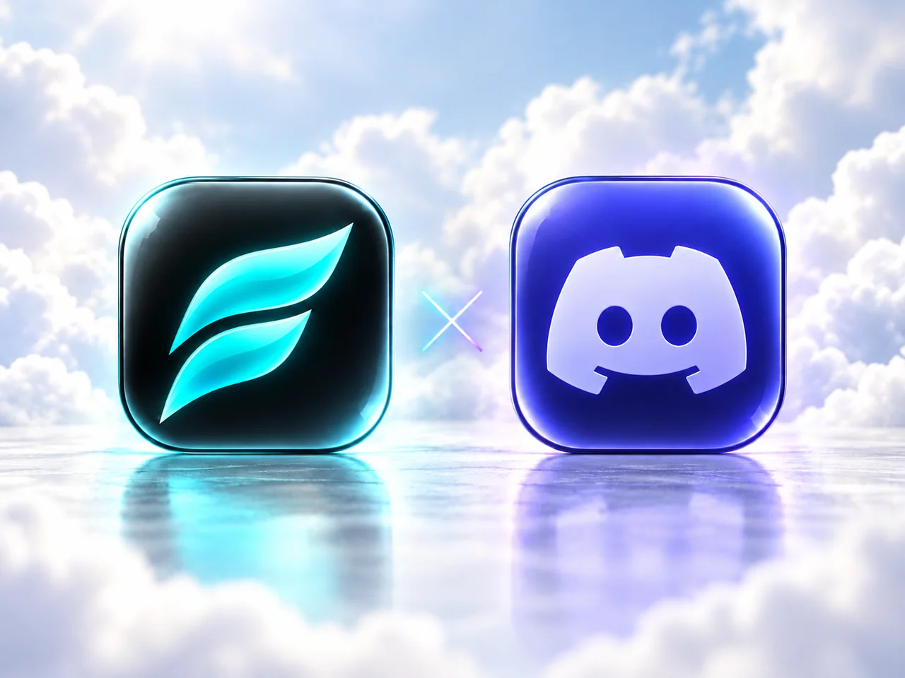 FADE and Discord app icons together against a bright, cloudy background.